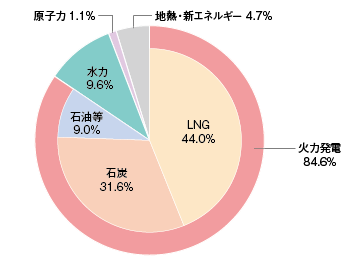 図）日本の発電電力量の電源別割合（2015年度）