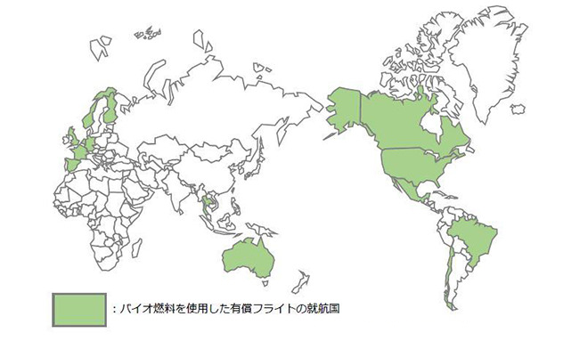 バイオ燃料による有償飛行を実施している国々